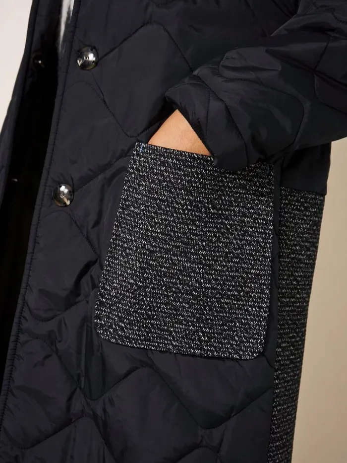 Women COATS and JACKETS White Stuff Luna Fabric Mix Quilted Coat Black Multi Women COATS and JACKETS White Stuff Luna Fabric Mix Quilted Coat Black Multi
