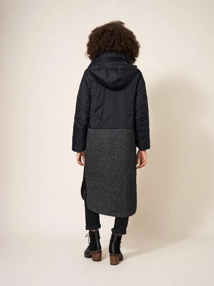 Women COATS and JACKETS White Stuff Luna Fabric Mix Quilted Coat Black Multi Women COATS and JACKETS White Stuff Luna Fabric Mix Quilted Coat Black Multi