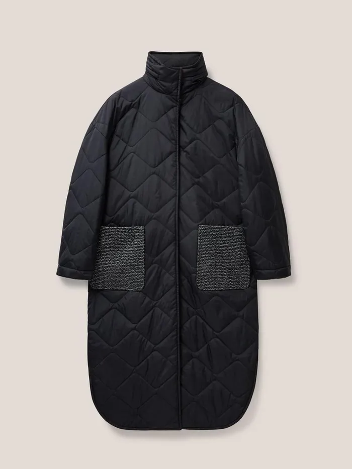 Women COATS and JACKETS White Stuff Luna Fabric Mix Quilted Coat Black Multi Women COATS and JACKETS White Stuff Luna Fabric Mix Quilted Coat Black Multi