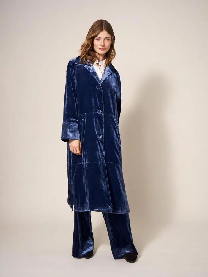 Women COATS and JACKETS White Stuff Velvet Duster Smart Coat Deep Blue