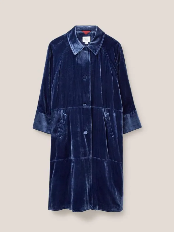 Women COATS and JACKETS White Stuff Velvet Duster Smart Coat Deep Blue Women COATS and JACKETS White Stuff Velvet Duster Smart Coat Deep Blue