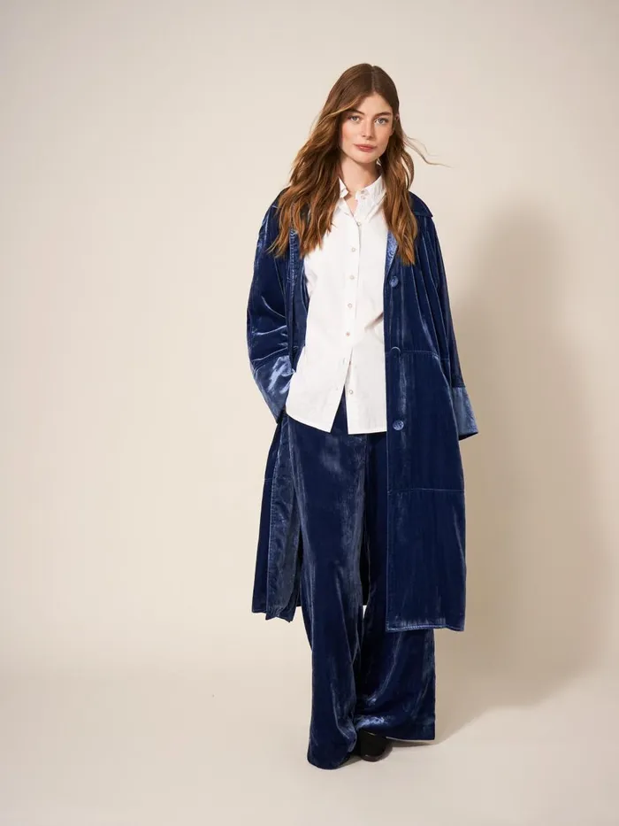 Women COATS and JACKETS White Stuff Velvet Duster Smart Coat Deep Blue Women COATS and JACKETS White Stuff Velvet Duster Smart Coat Deep Blue