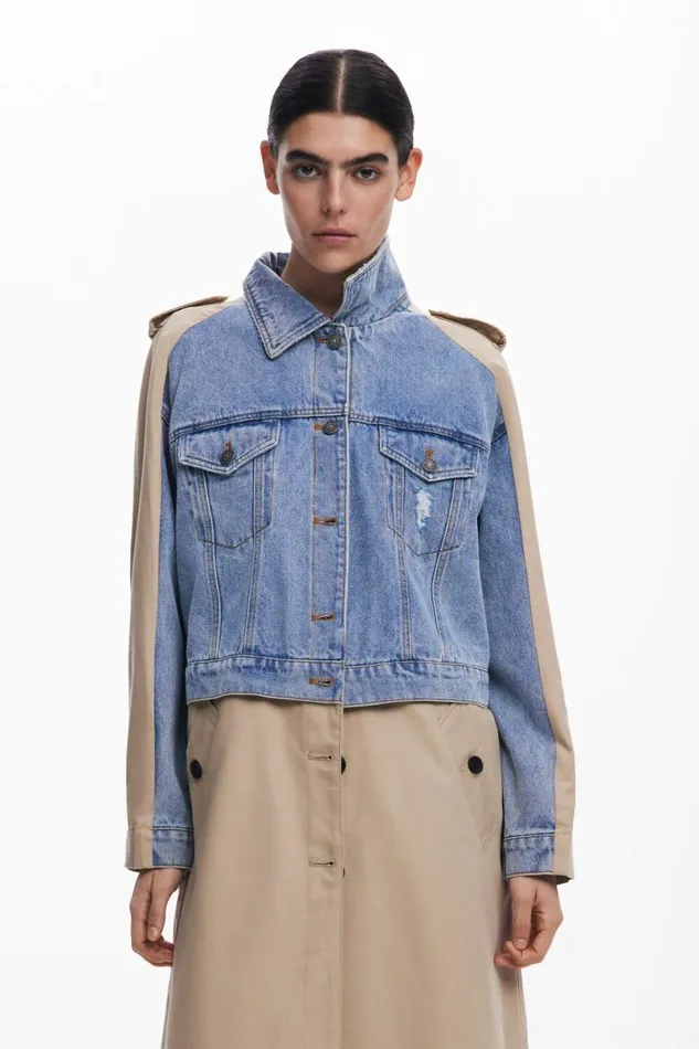 Women Coats And Jackets Desigual Hybrid Denim Trench Coat