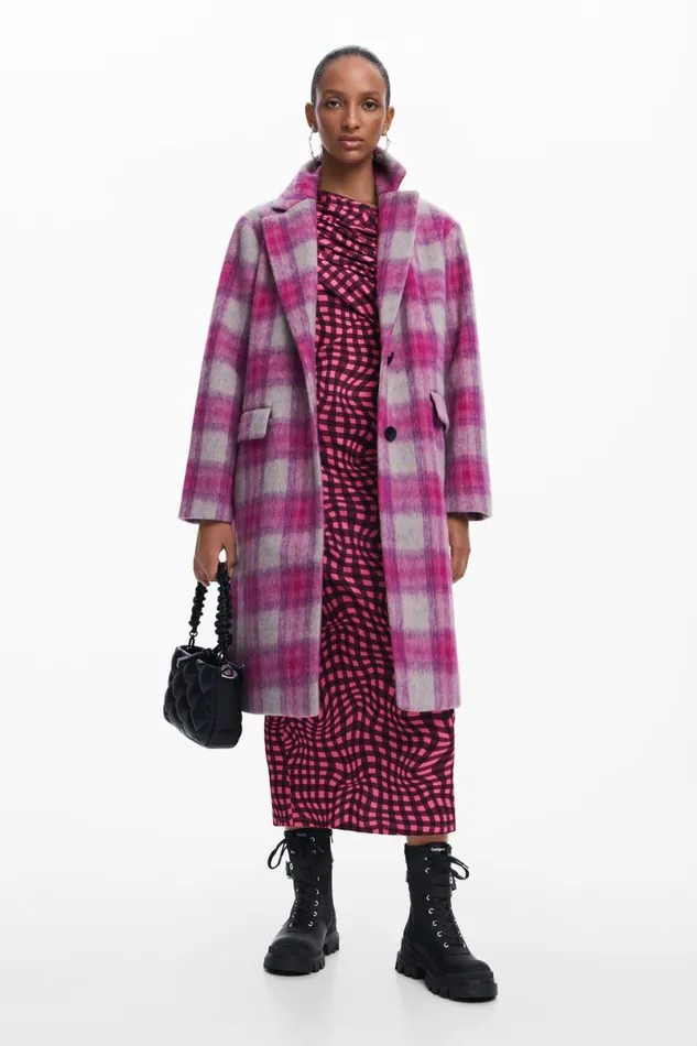 Women Coats And Jackets Desigual Pink Tartan Coat
