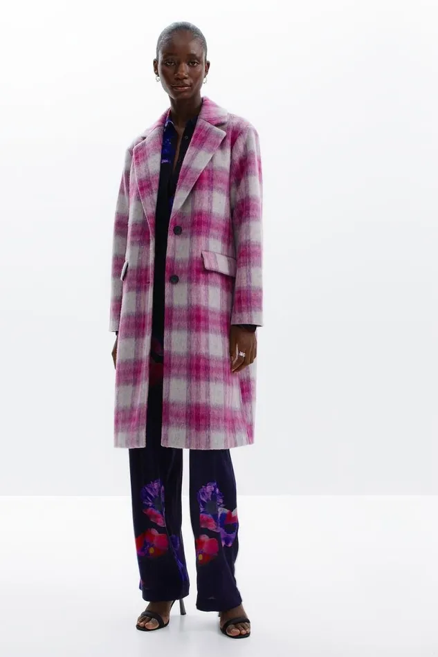 Women Coats And Jackets Desigual Pink Tartan Coat
