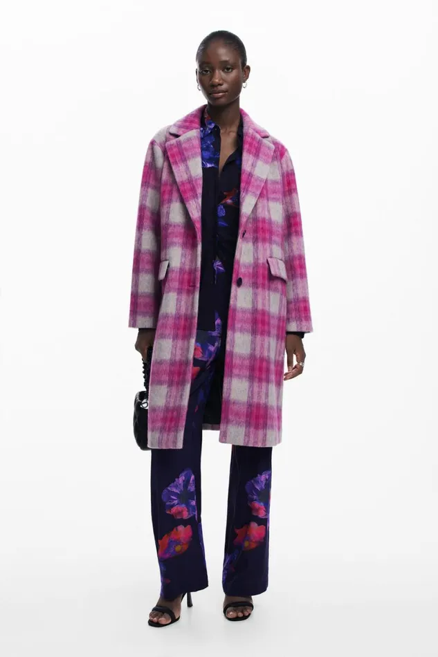 Women Coats And Jackets Desigual Pink Tartan Coat