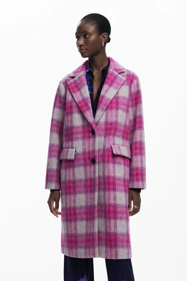 Women Coats And Jackets Desigual Pink Tartan Coat