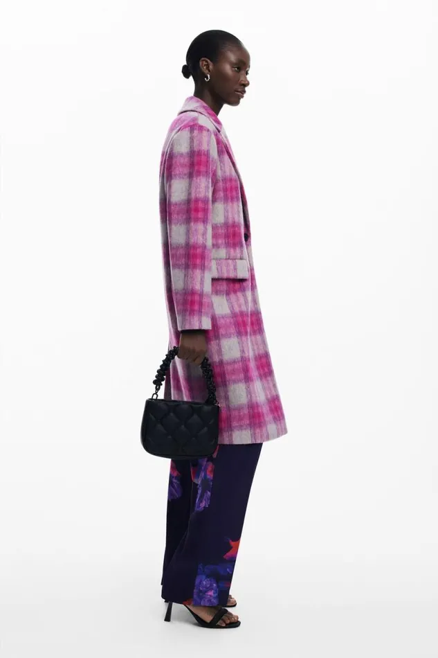 Women Coats And Jackets Desigual Pink Tartan Coat