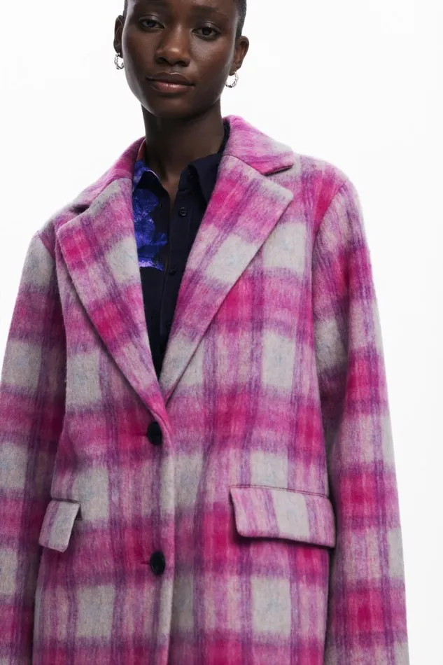 Women Coats And Jackets Desigual Pink Tartan Coat