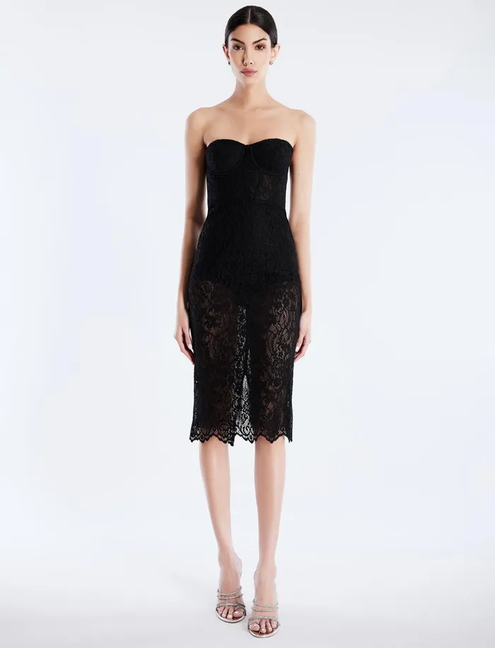 Women Cocktail and Party Dresses BCBG Becca Lace Midi Dress Black