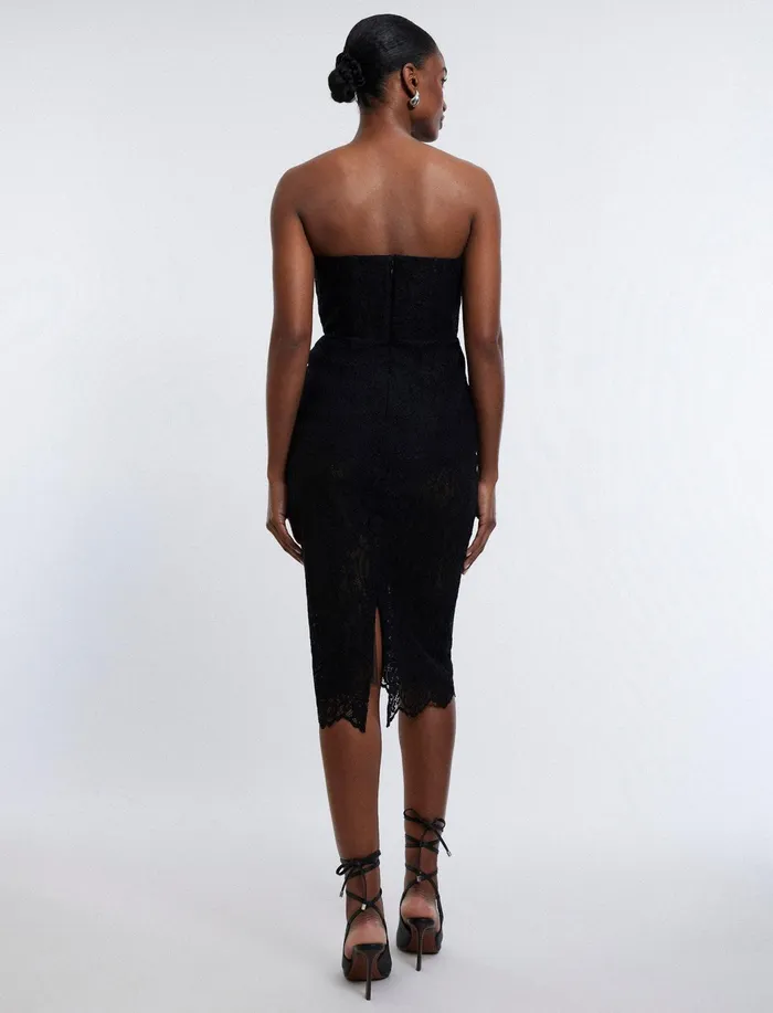 Women Cocktail and Party Dresses BCBG Becca Lace Midi Dress Black