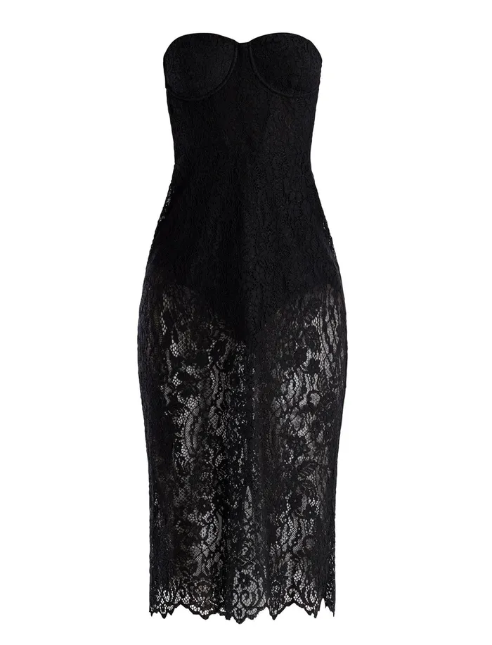 Women Cocktail and Party Dresses BCBG Becca Lace Midi Dress Black