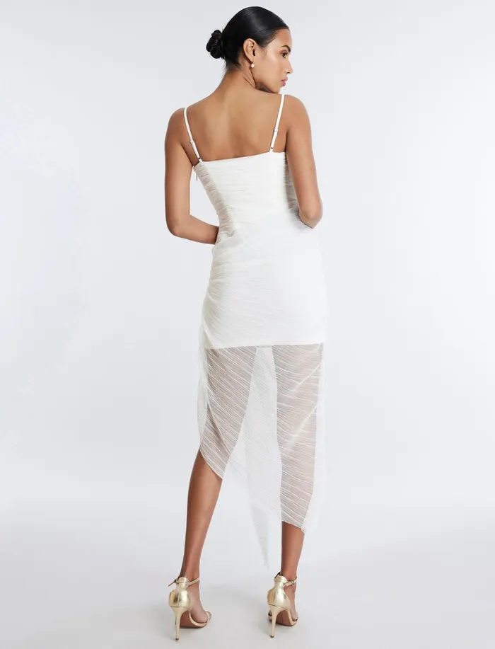 Women Cocktail and Party Dresses BCBG Lottie Cascading Ruched Dress Gardenia