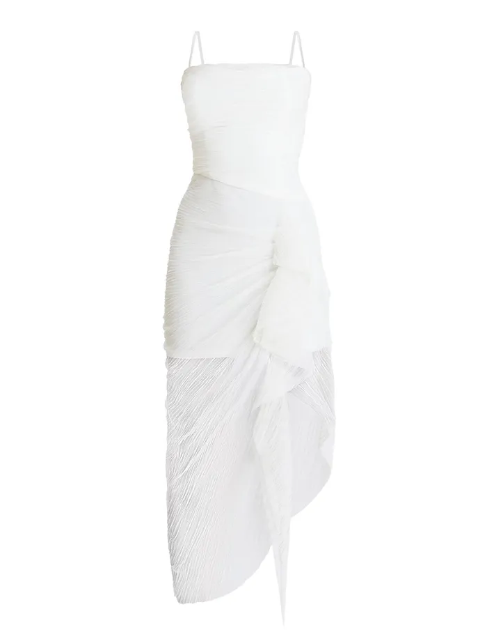 Women Cocktail and Party Dresses BCBG Lottie Cascading Ruched Dress Gardenia