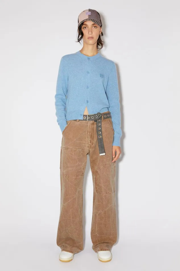 Women Crew Neck Cardigan Steel Blue Melange Acne Studios Knitwear