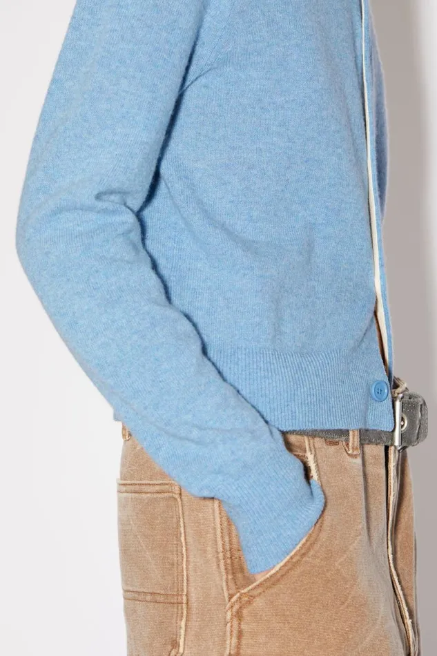 Women Crew Neck Cardigan Steel Blue Melange Acne Studios Knitwear