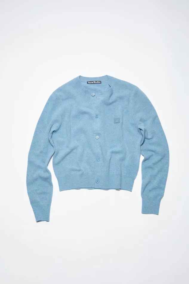 Women Crew Neck Cardigan Steel Blue Melange Acne Studios Knitwear