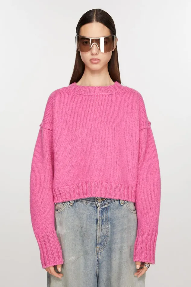 Women Crew Neck Wool Jumper Pink Acne Studios Knitwear