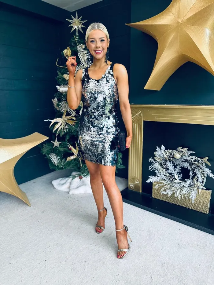 Women Day Dress Canella Lane Abi Large Sequin Detail Mini Dress Silver