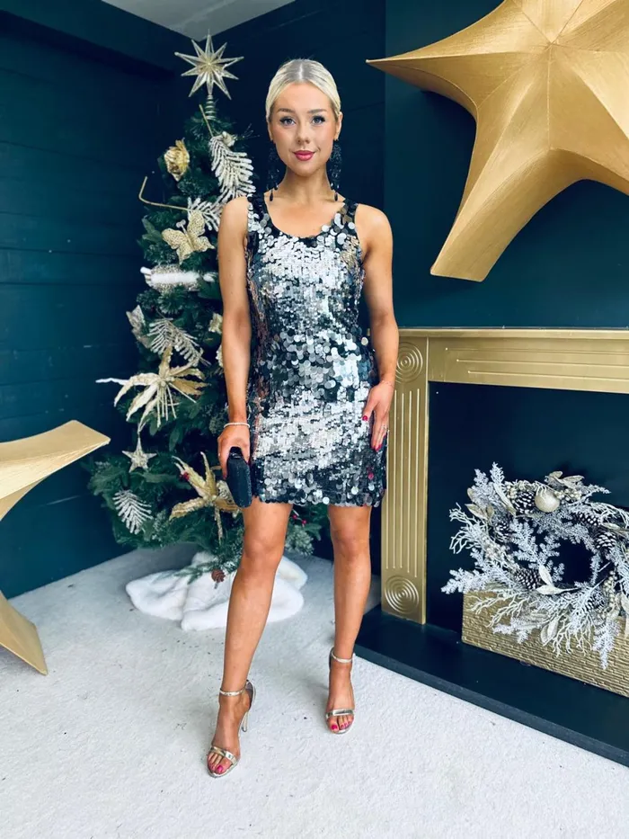 Women Day Dress Canella Lane Abi Large Sequin Detail Mini Dress Silver