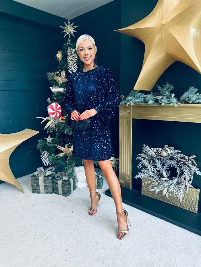 Women Day Dress Canella Lane Doris Bow Detail Sequin Mini Dress Navy