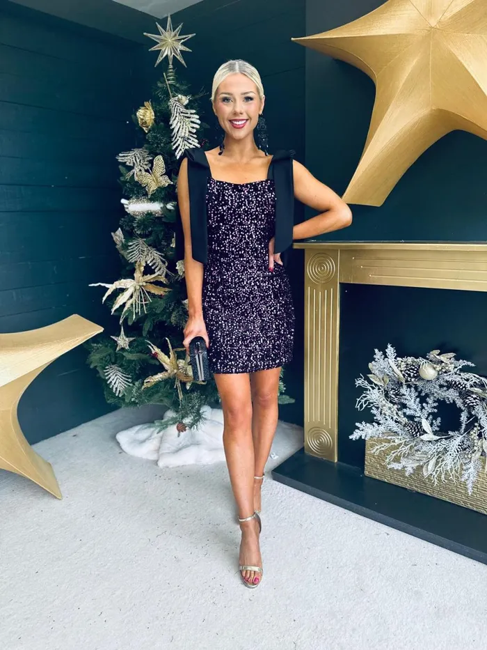 Women Day Dress Canella Lane Jude Bow Detail Sequin Mini Dress Purple
