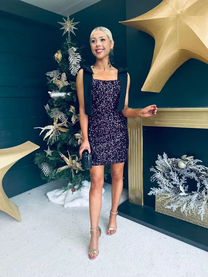 Women Day Dress Canella Lane Jude Bow Detail Sequin Mini Dress Purple