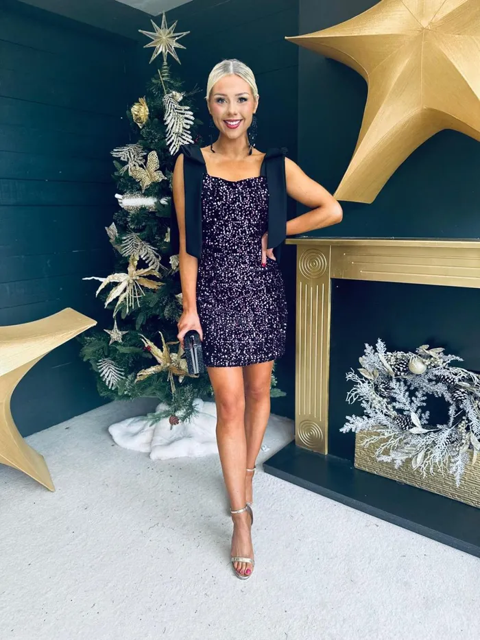 Women Day Dress Canella Lane Jude Bow Detail Sequin Mini Dress Purple