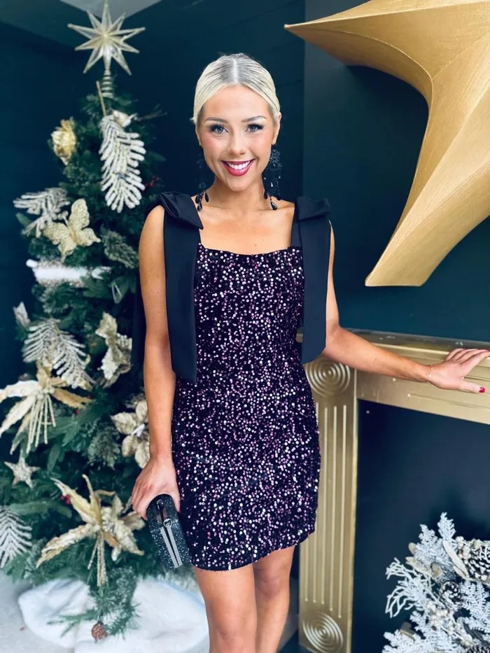 Women Day Dress Canella Lane Jude Bow Detail Sequin Mini Dress Purple