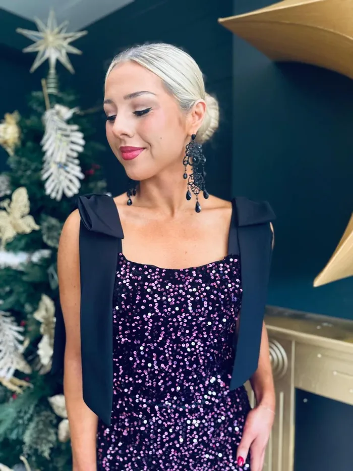 Women Day Dress Canella Lane Jude Bow Detail Sequin Mini Dress Purple