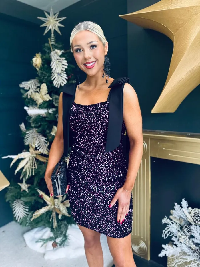 Women Day Dress Canella Lane Jude Bow Detail Sequin Mini Dress Purple