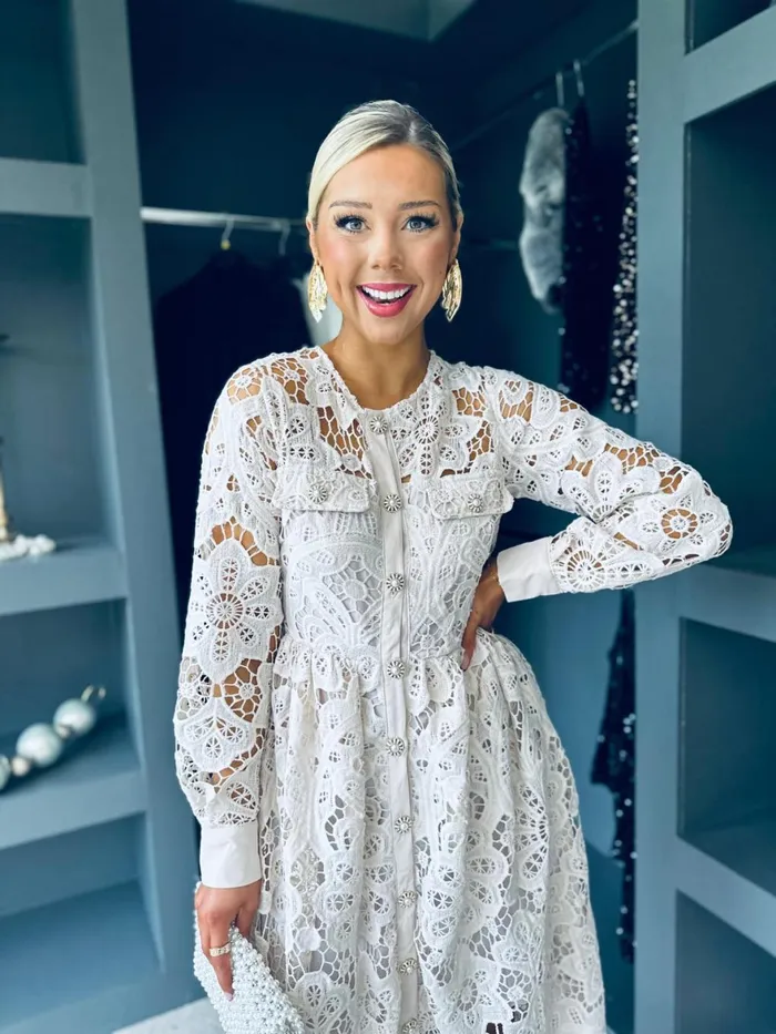 Women Day Dress Canella Lane Polly Crochet Detail Dress Beige