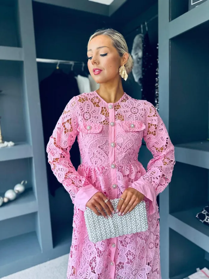 Women Day Dress Canella Lane Polly Crochet Detail Dress Pwr Pink