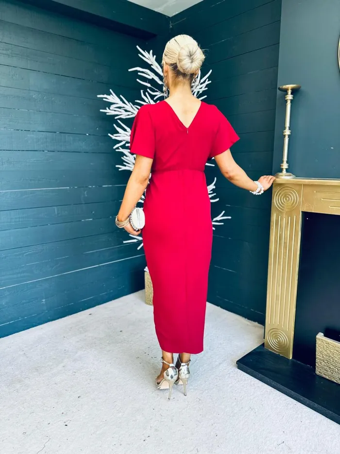 Women Day Dress Canella Lane Preslee Detailed Midi Dress In Ruby