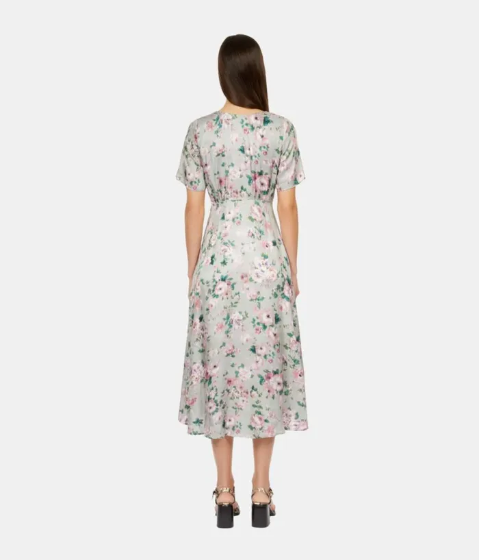 Women Dresses and Jumpsuits THE KOOPLES Light Green Long Floral Print Dress With Buttons Women Dresses and Jumpsuits THE KOOPLES Light Green Long Floral Print Dress With Buttons