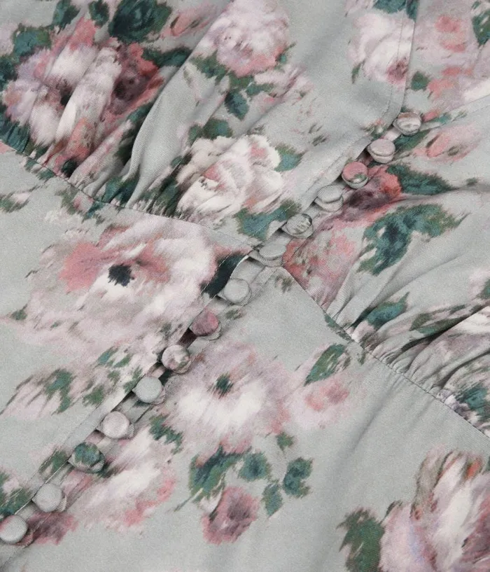 Women Dresses and Jumpsuits THE KOOPLES Light Green Long Floral Print Dress With Buttons Women Dresses and Jumpsuits THE KOOPLES Light Green Long Floral Print Dress With Buttons