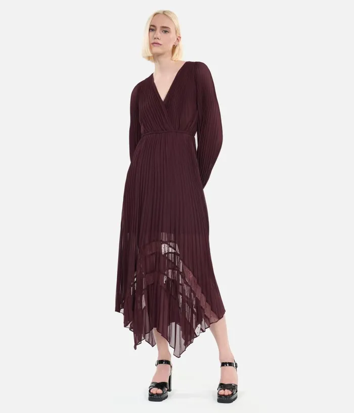 Women Dresses and Jumpsuits THE KOOPLES Long Burgundy Pleated Dress