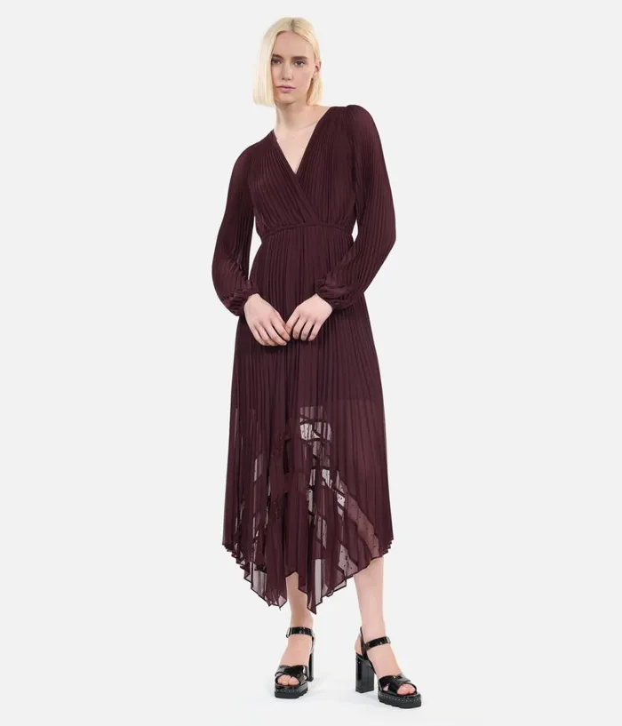 Women Dresses and Jumpsuits THE KOOPLES Long Burgundy Pleated Dress Women Dresses and Jumpsuits THE KOOPLES Long Burgundy Pleated Dress