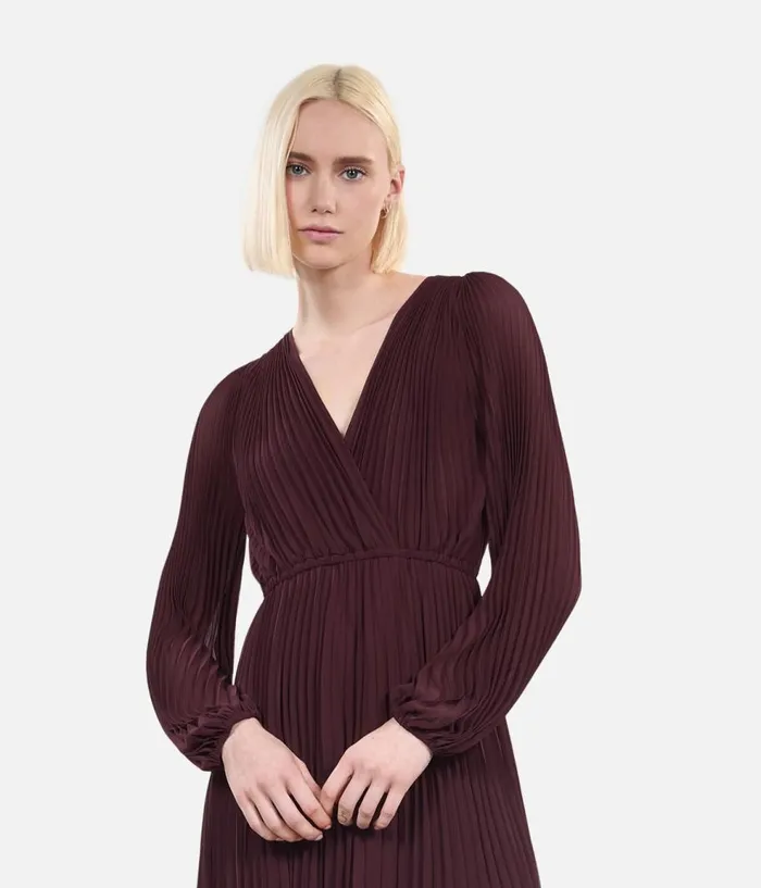Women Dresses and Jumpsuits THE KOOPLES Long Burgundy Pleated Dress Women Dresses and Jumpsuits THE KOOPLES Long Burgundy Pleated Dress