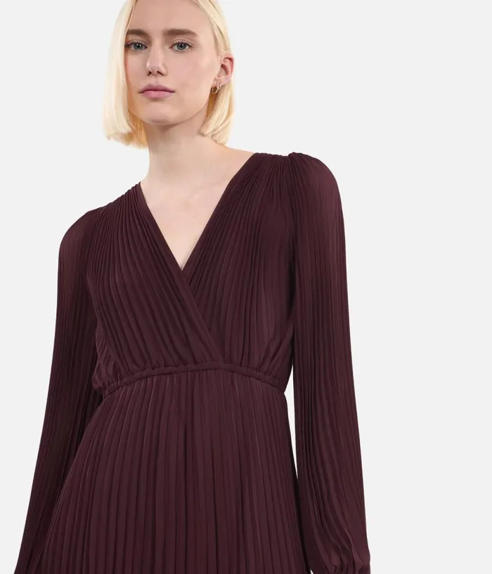 Women Dresses and Jumpsuits THE KOOPLES Long Burgundy Pleated Dress Women Dresses and Jumpsuits THE KOOPLES Long Burgundy Pleated Dress