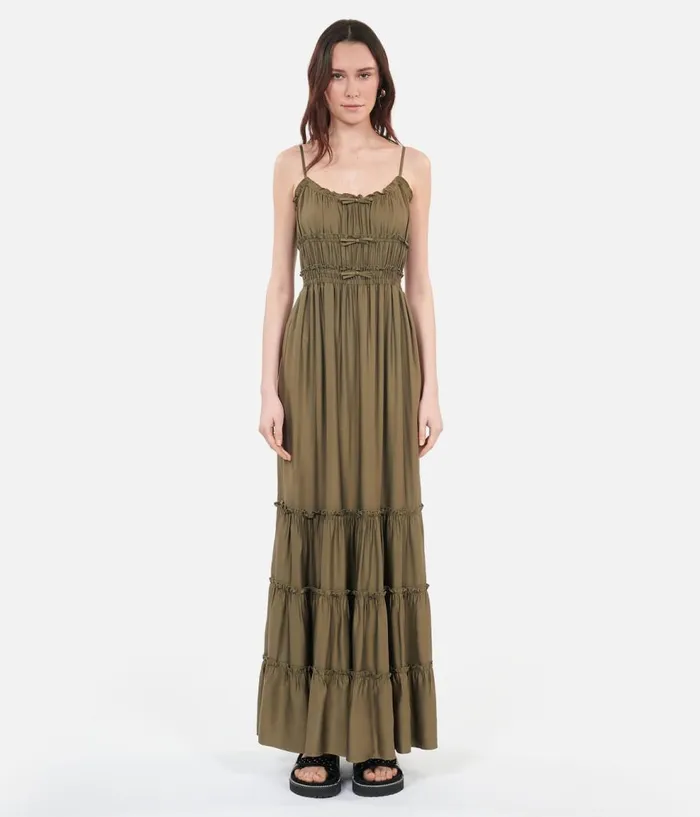 Women Dresses and Jumpsuits THE KOOPLES Long Kaki Dress With Bows Women Dresses and Jumpsuits THE KOOPLES Long Kaki Dress With Bows