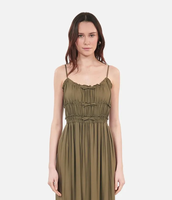 Women Dresses and Jumpsuits THE KOOPLES Long Kaki Dress With Bows Women Dresses and Jumpsuits THE KOOPLES Long Kaki Dress With Bows