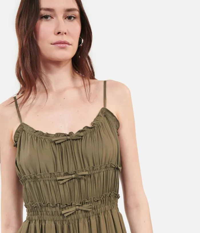 Women Dresses and Jumpsuits THE KOOPLES Long Kaki Dress With Bows Women Dresses and Jumpsuits THE KOOPLES Long Kaki Dress With Bows