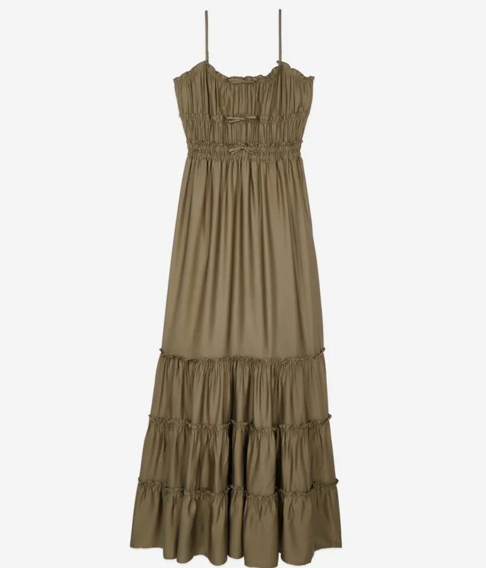 Women Dresses and Jumpsuits THE KOOPLES Long Kaki Dress With Bows Women Dresses and Jumpsuits THE KOOPLES Long Kaki Dress With Bows