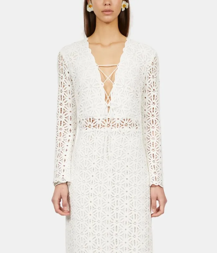 Women Dresses and Jumpsuits THE KOOPLES Long White Guipure Dress Women Dresses and Jumpsuits THE KOOPLES Long White Guipure Dress