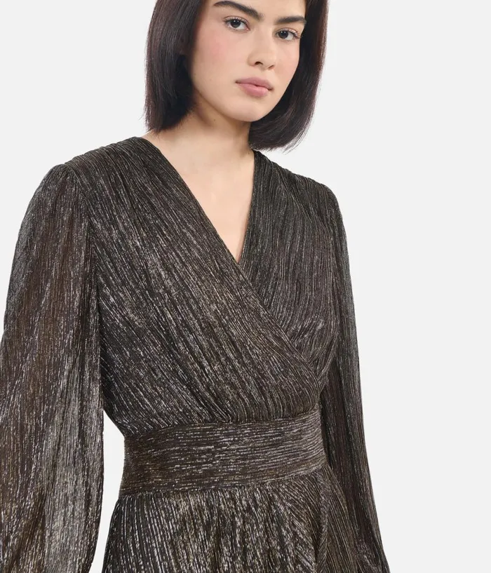Women Dresses and Jumpsuits THE KOOPLES Metallic Bronze Short Dress Women Dresses and Jumpsuits THE KOOPLES Metallic Bronze Short Dress
