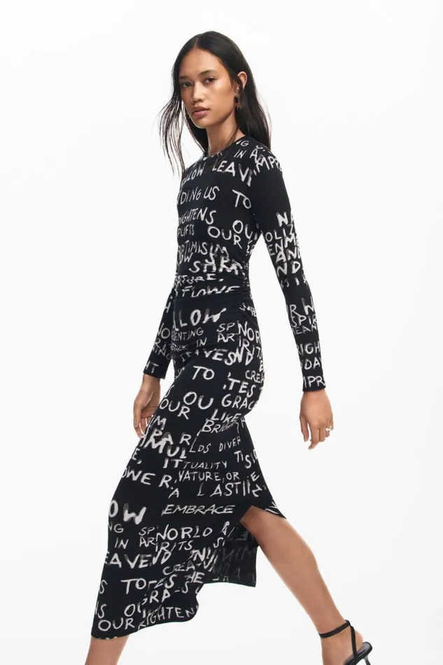 Women Dresses And Jumpsuits Desigual Midi Dress With Phrases