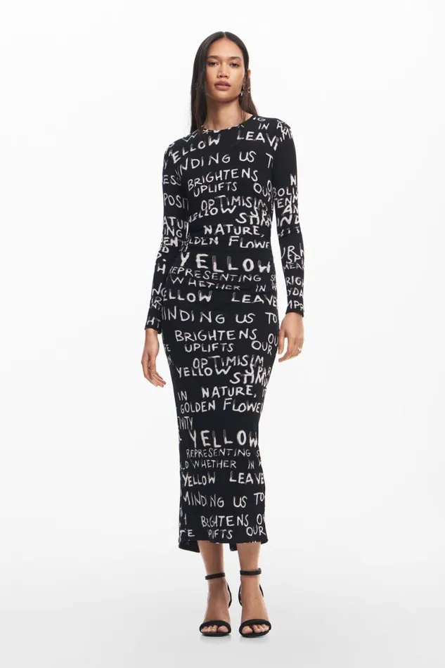 Women Dresses And Jumpsuits Desigual Midi Dress With Phrases