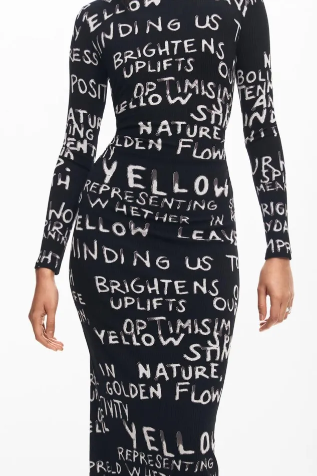 Women Dresses And Jumpsuits Desigual Midi Dress With Phrases