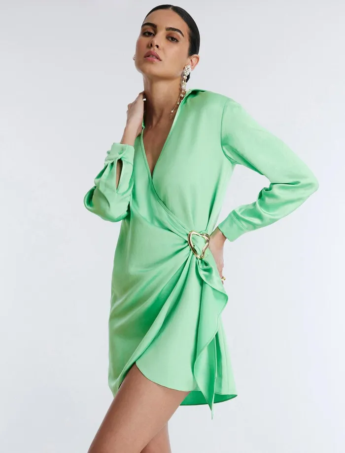 Women Dresses BCBG Connie Faux Wrap Mini Dress Greengage